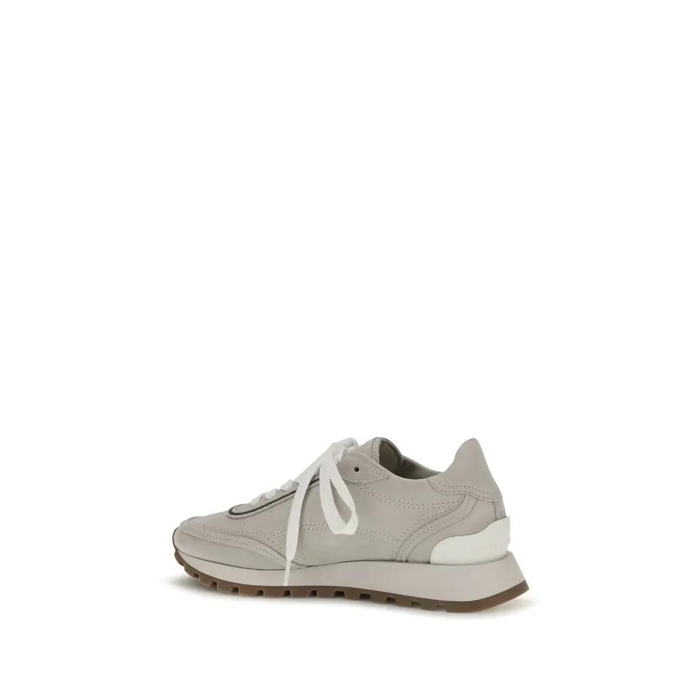 Brunello Cucinelli Sample Sale | Brunello Cucinelli Gray Calf Leather Bos Taurus Athletic Sneakers - | Designer outlet