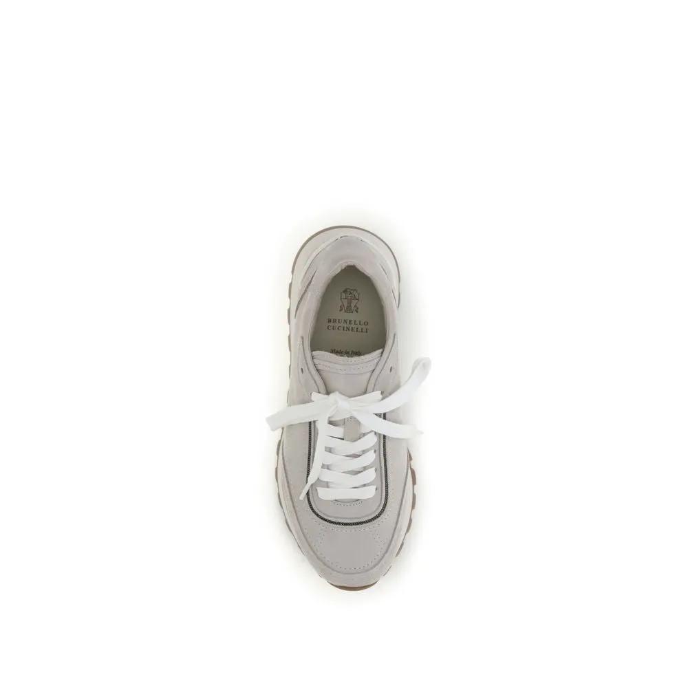 Brunello Cucinelli Sample Sale | Brunello Cucinelli Gray Calf Leather Bos Taurus Athletic Sneakers - | Designer outlet