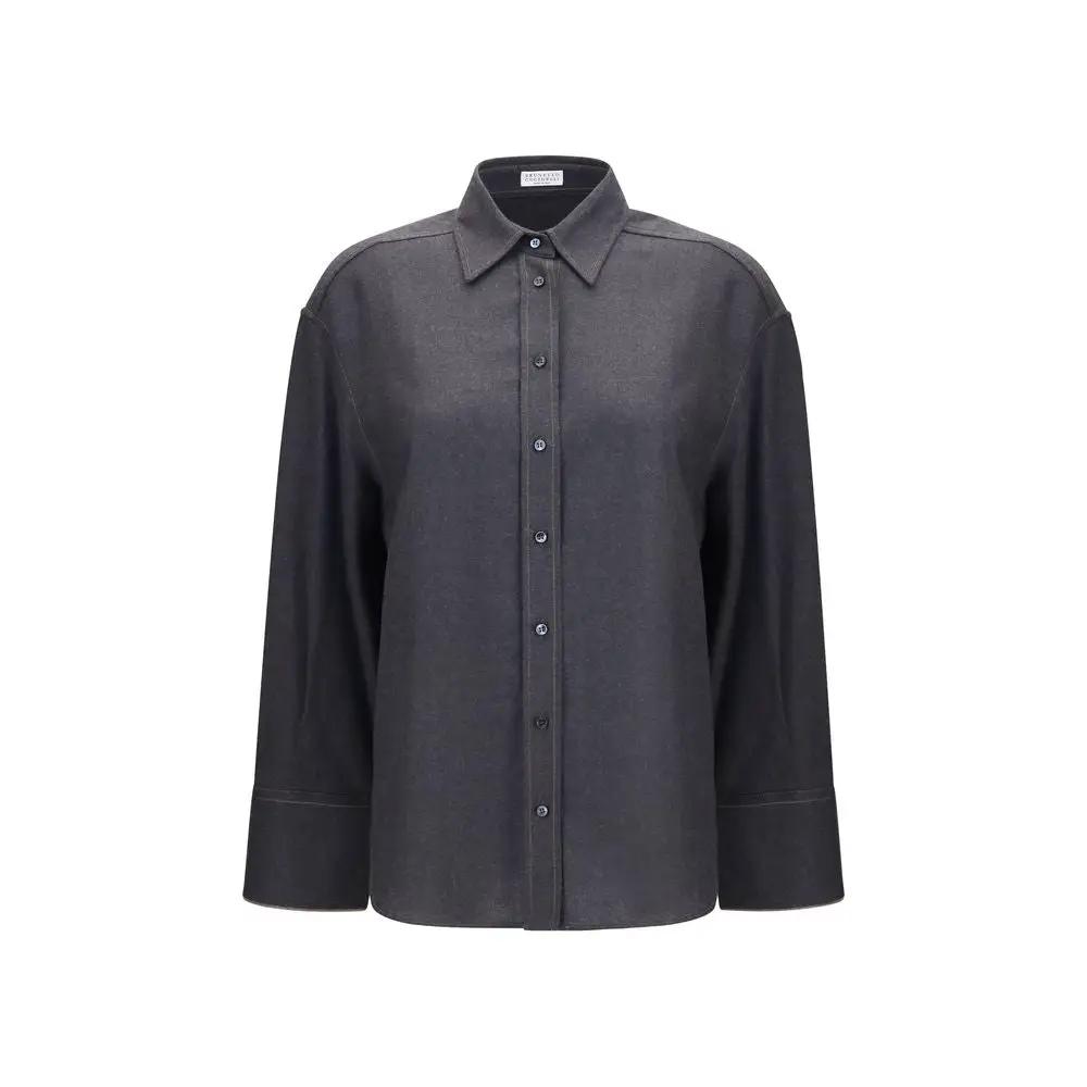 Brunello Cucinelli Sample Sale | Brunello Cucinelli Gray Wool Oves Aries Dress Shirt - | Designer outlet