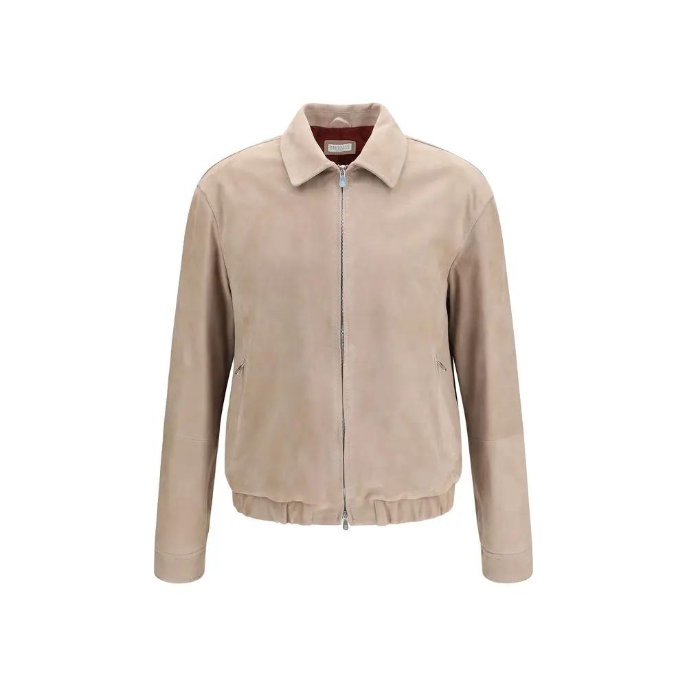Brunello Cucinelli Sample Sale | Brunello Cucinelli Beige Calf Leather Bos Taurus Bomber - | Designer outlet