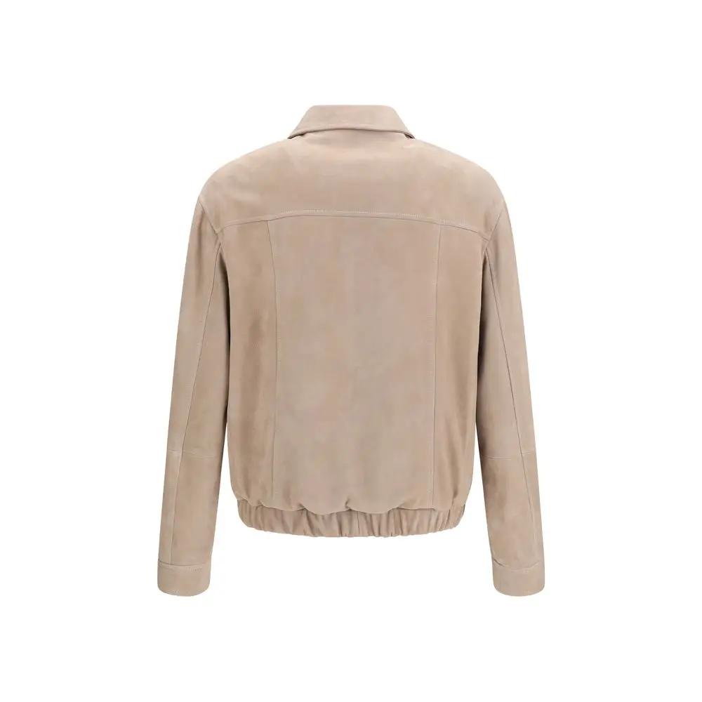 Brunello Cucinelli Sample Sale | Brunello Cucinelli Beige Calf Leather Bos Taurus Bomber - | Designer outlet