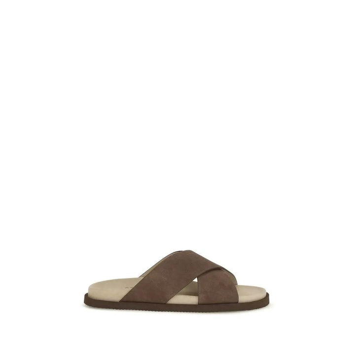 Brunello Cucinelli Sample Sale | Brunello Cucinelli Brown Calf Leather Bos Taurus Flat Sandals - | Designer outlet