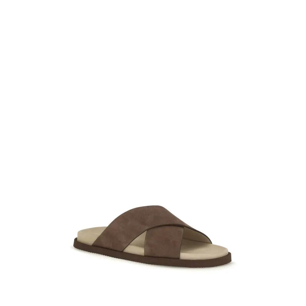 Brunello Cucinelli Sample Sale | Brunello Cucinelli Brown Calf Leather Bos Taurus Flat Sandals - | Designer outlet