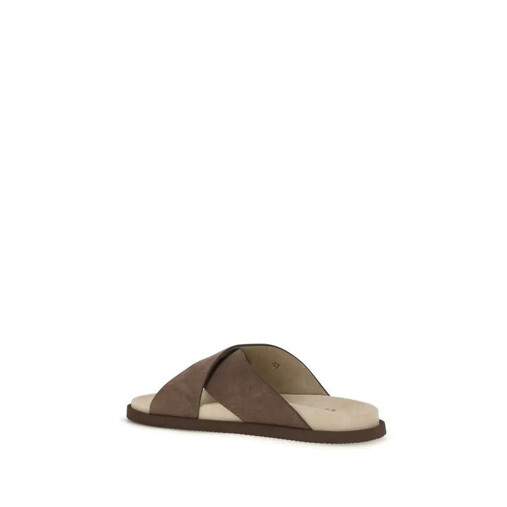 Brunello Cucinelli Sample Sale | Brunello Cucinelli Brown Calf Leather Bos Taurus Flat Sandals - | Designer outlet