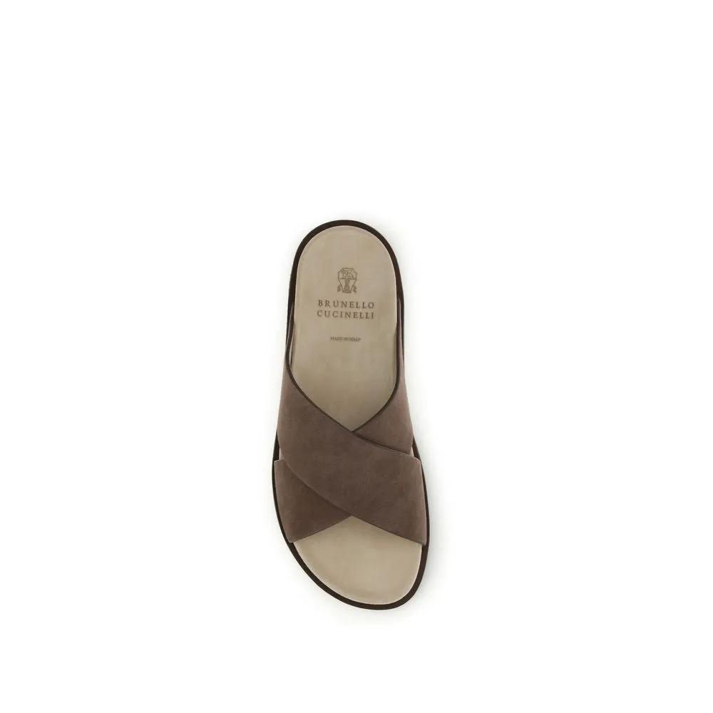 Brunello Cucinelli Sample Sale | Brunello Cucinelli Brown Calf Leather Bos Taurus Flat Sandals - | Designer outlet
