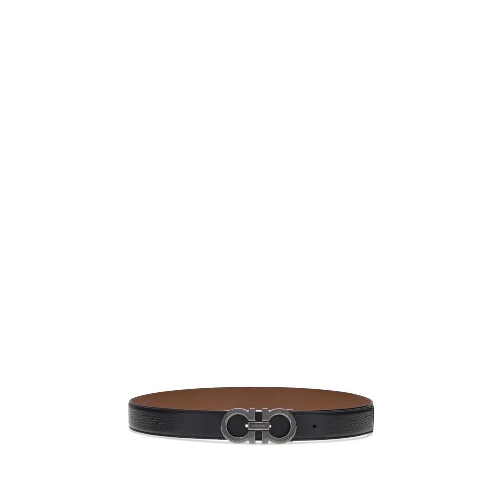 Ferragamo Sample Sale | Ferragamo Black Calf Leather Bos Taurus Regular Belt - | Designer outlet