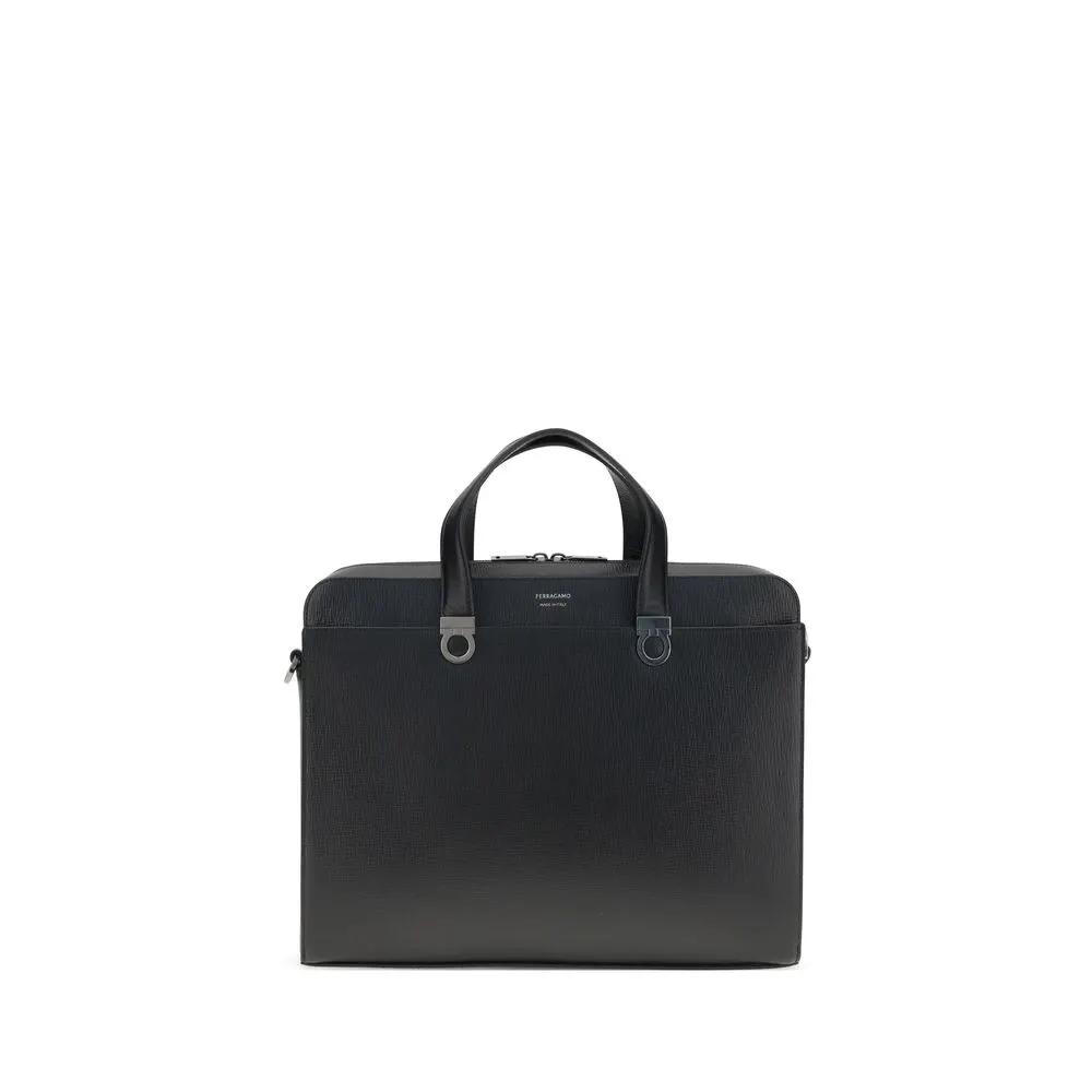 Ferragamo Sample Sale | Ferragamo Black Calf Leather Bos Taurus Briefcase - | Designer outlet