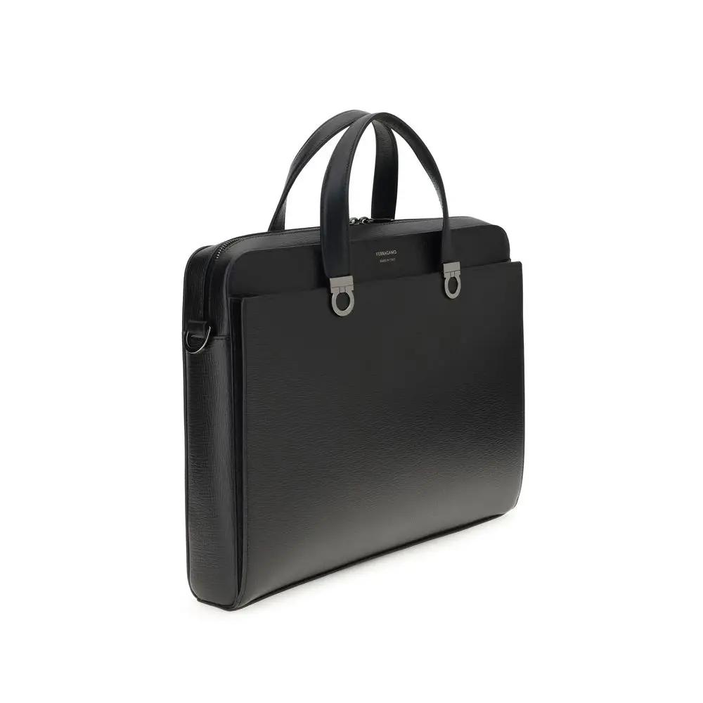 Ferragamo Sample Sale | Ferragamo Black Calf Leather Bos Taurus Briefcase - | Designer outlet