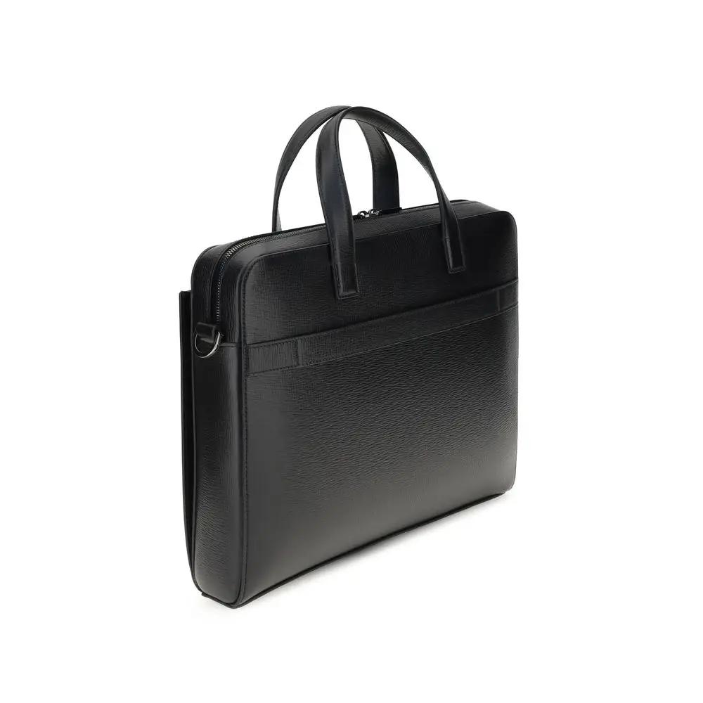 Ferragamo Sample Sale | Ferragamo Black Calf Leather Bos Taurus Briefcase - | Designer outlet
