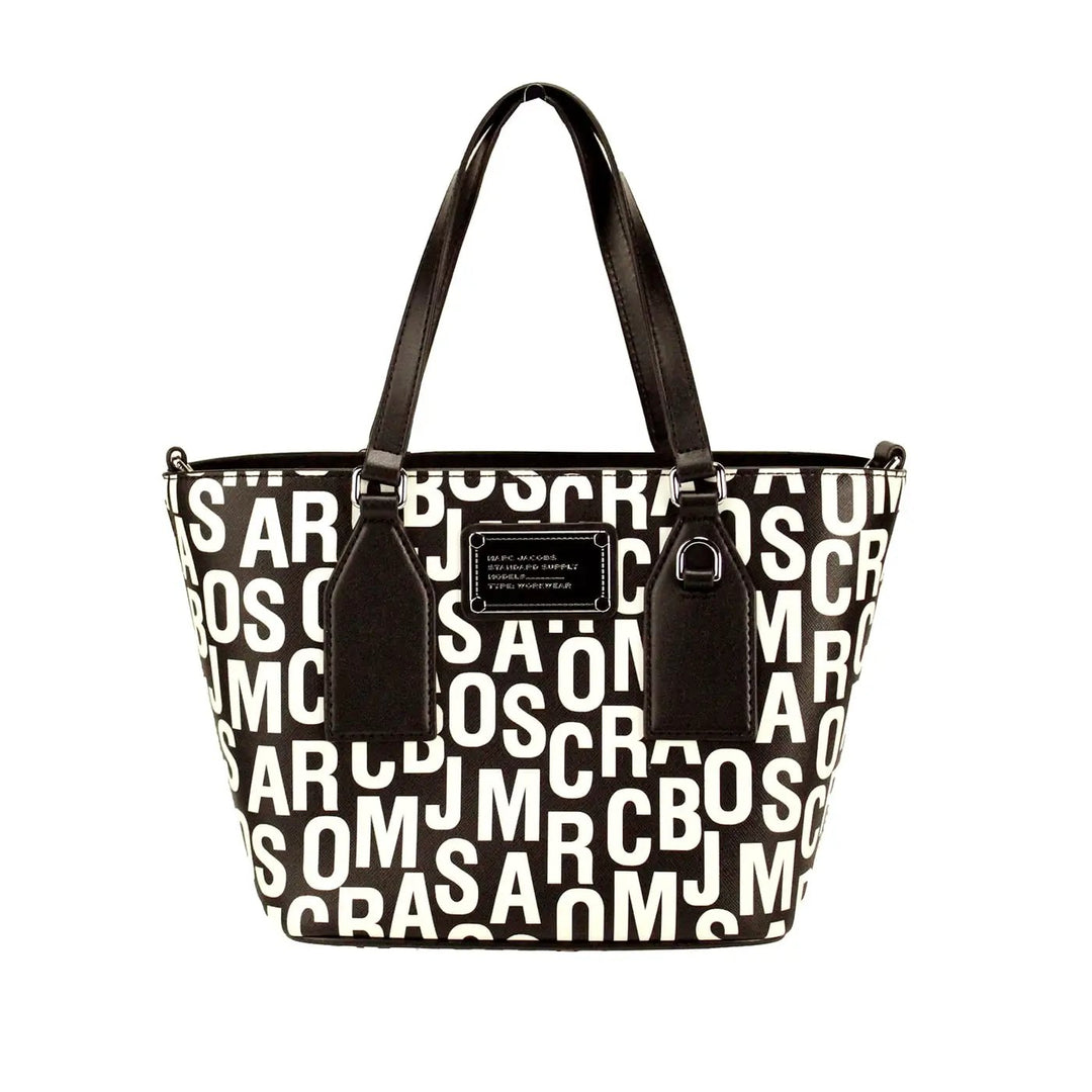 Marc Jacobs Sample Sale | Marc Jacobs Small Black White Monogram Print Saffiano Leather Tote Crossbody Bag - | Designer outlet