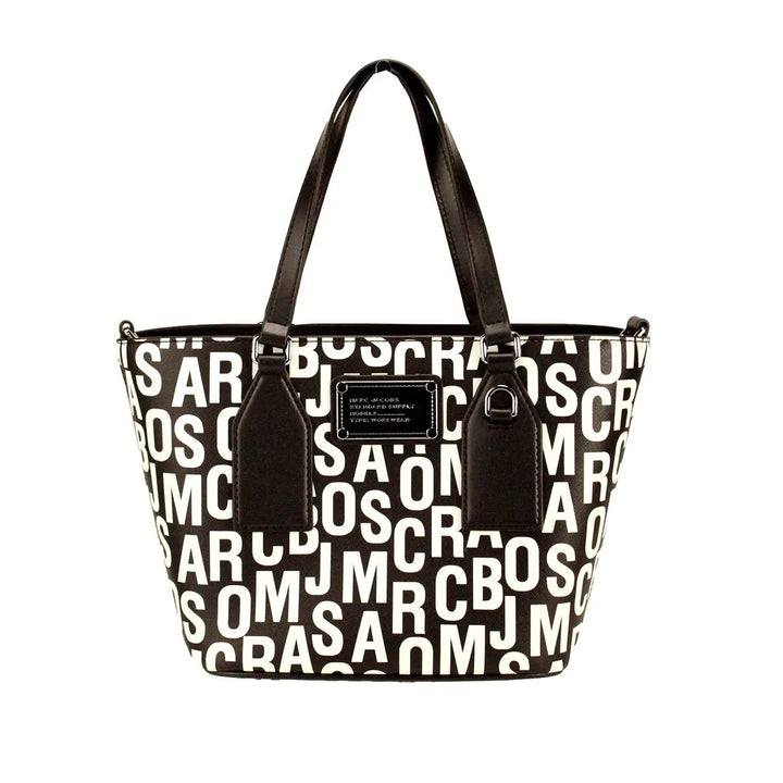 Marc Jacobs Sample Sale | Marc Jacobs Small Black White Monogram Print Saffiano Leather Tote Crossbody Bag - | Designer outlet