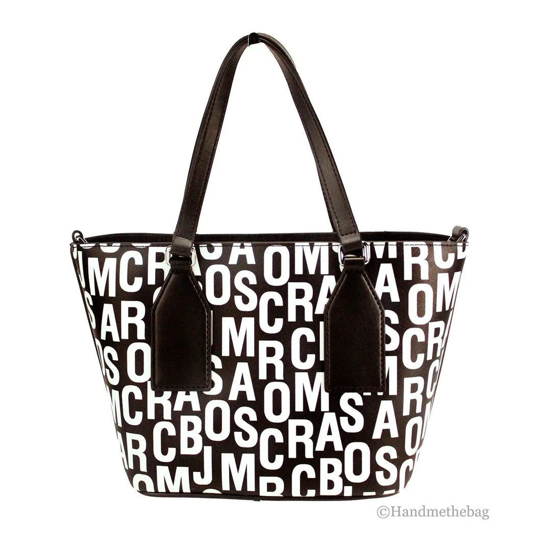 Marc Jacobs Sample Sale | Marc Jacobs Small Black White Monogram Print Saffiano Leather Tote Crossbody Bag - | Designer outlet