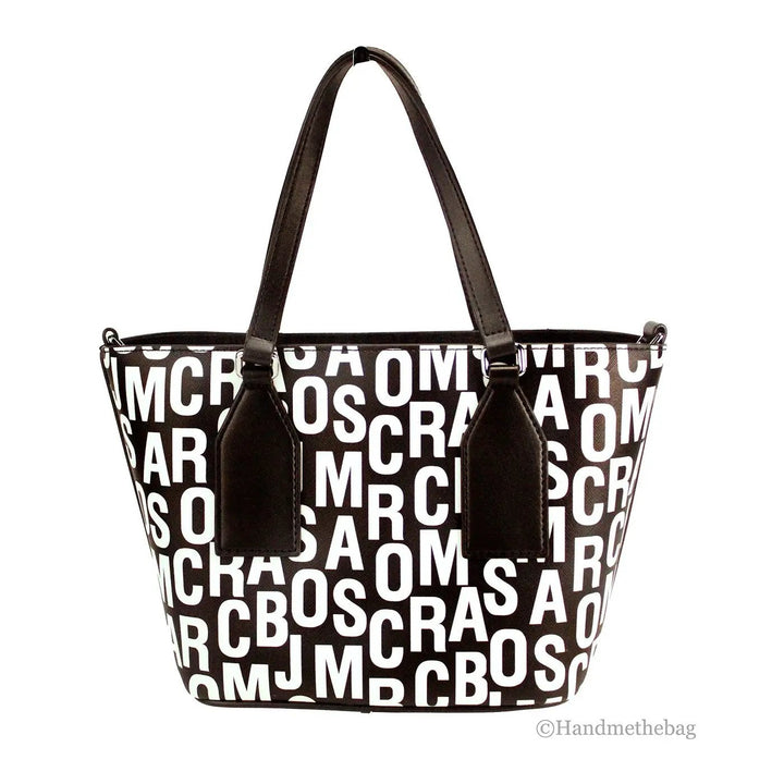 Marc Jacobs Sample Sale | Marc Jacobs Small Black White Monogram Print Saffiano Leather Tote Crossbody Bag - | Designer outlet