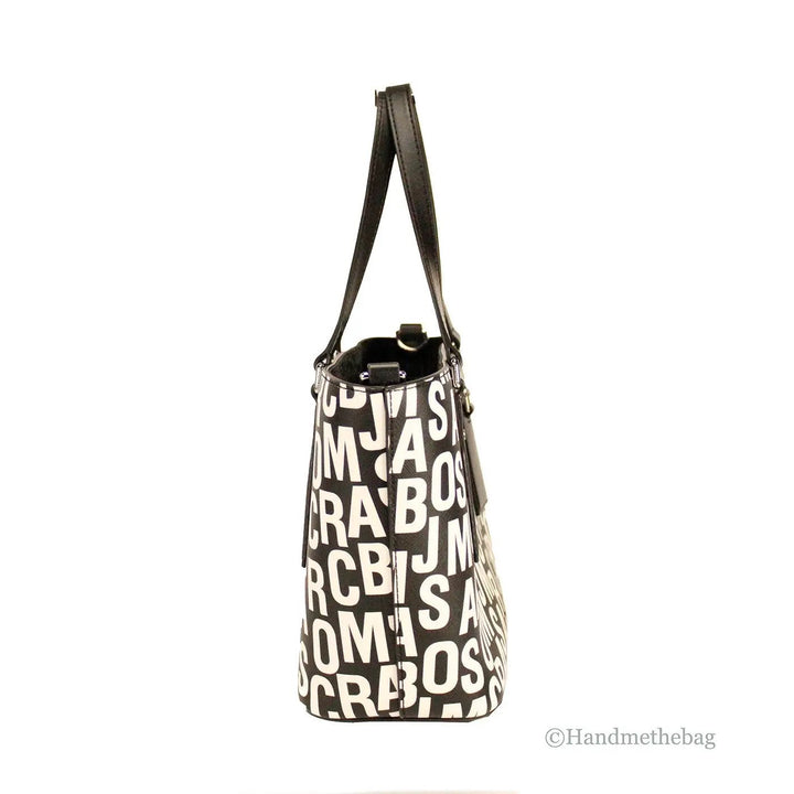 Marc Jacobs Sample Sale | Marc Jacobs Small Black White Monogram Print Saffiano Leather Tote Crossbody Bag - | Designer outlet