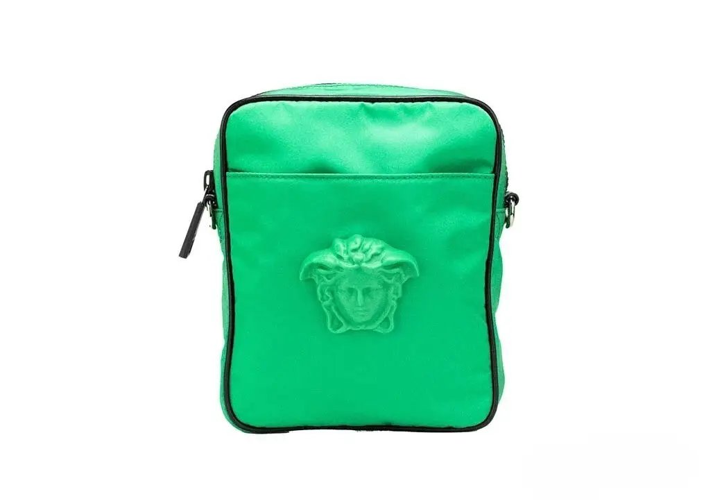Versace Sample Sale | Versace Small Bright Green Nylon Fabric Medusa Crossbody Messenger Bag Purse - | Designer outlet