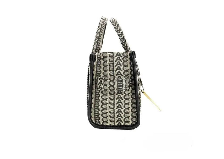 Marc Jacobs The Monogram Beige Mini Tote Woven Jacquard Canvas Crossbody Handbag