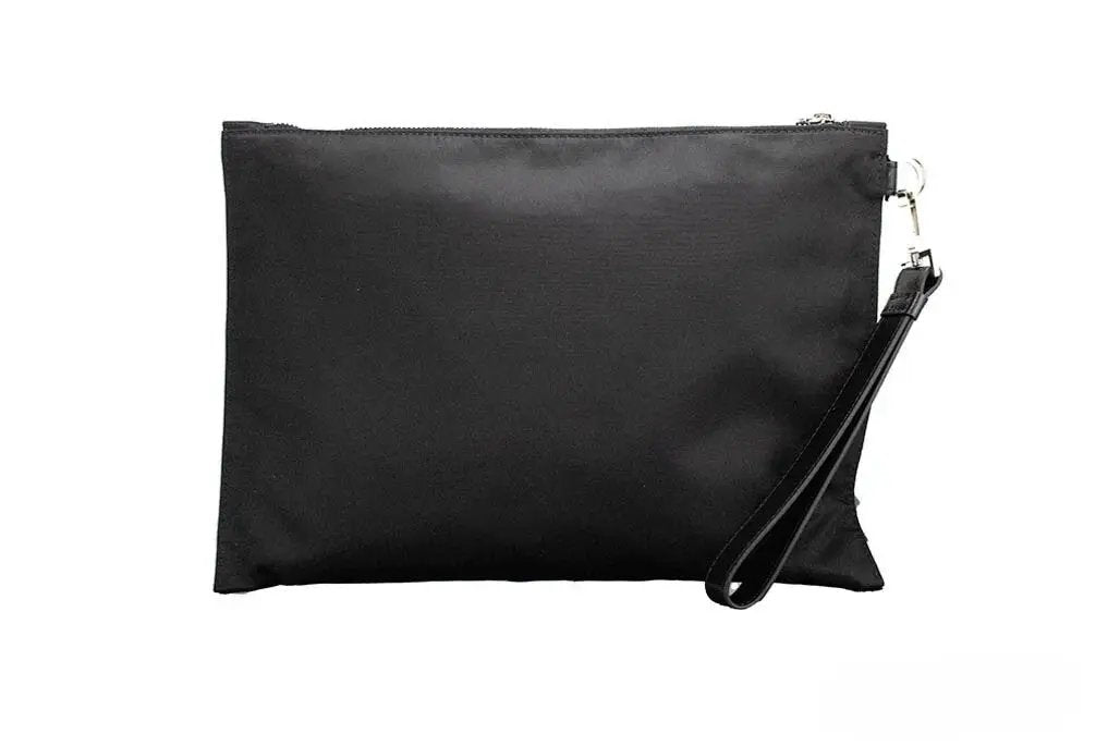 Versace Large Black Nylon Fabric Medusa Convertible Pouch Clutch Wristlet Bag