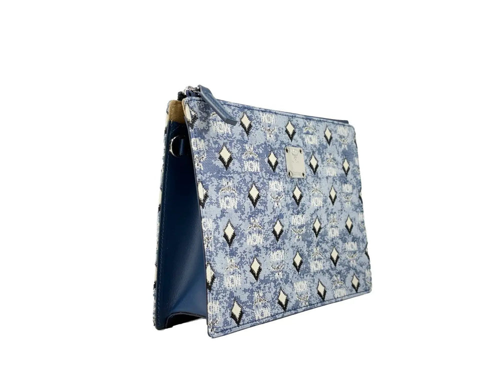 MCM Sample Sale | MCM Aren Flat Pouch Denim Crossbody Bag - | Designer outlet