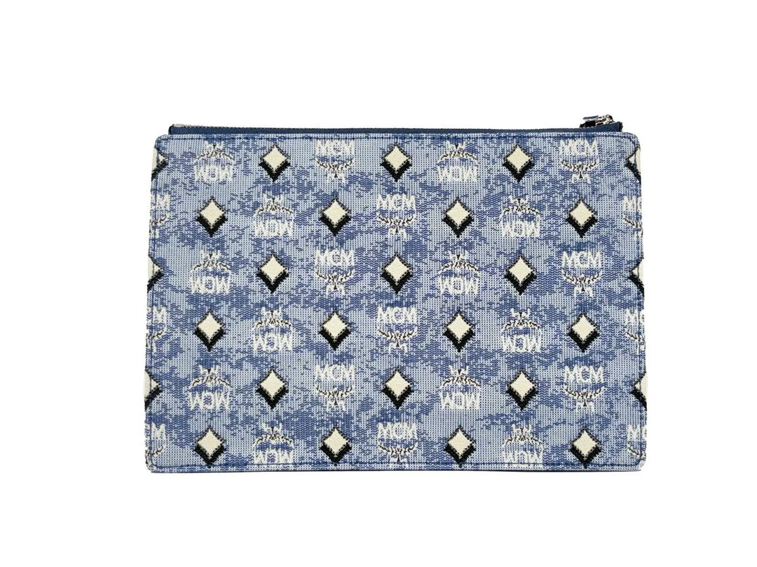 MCM Aren Flat Pouch Denim Crossbody Bag