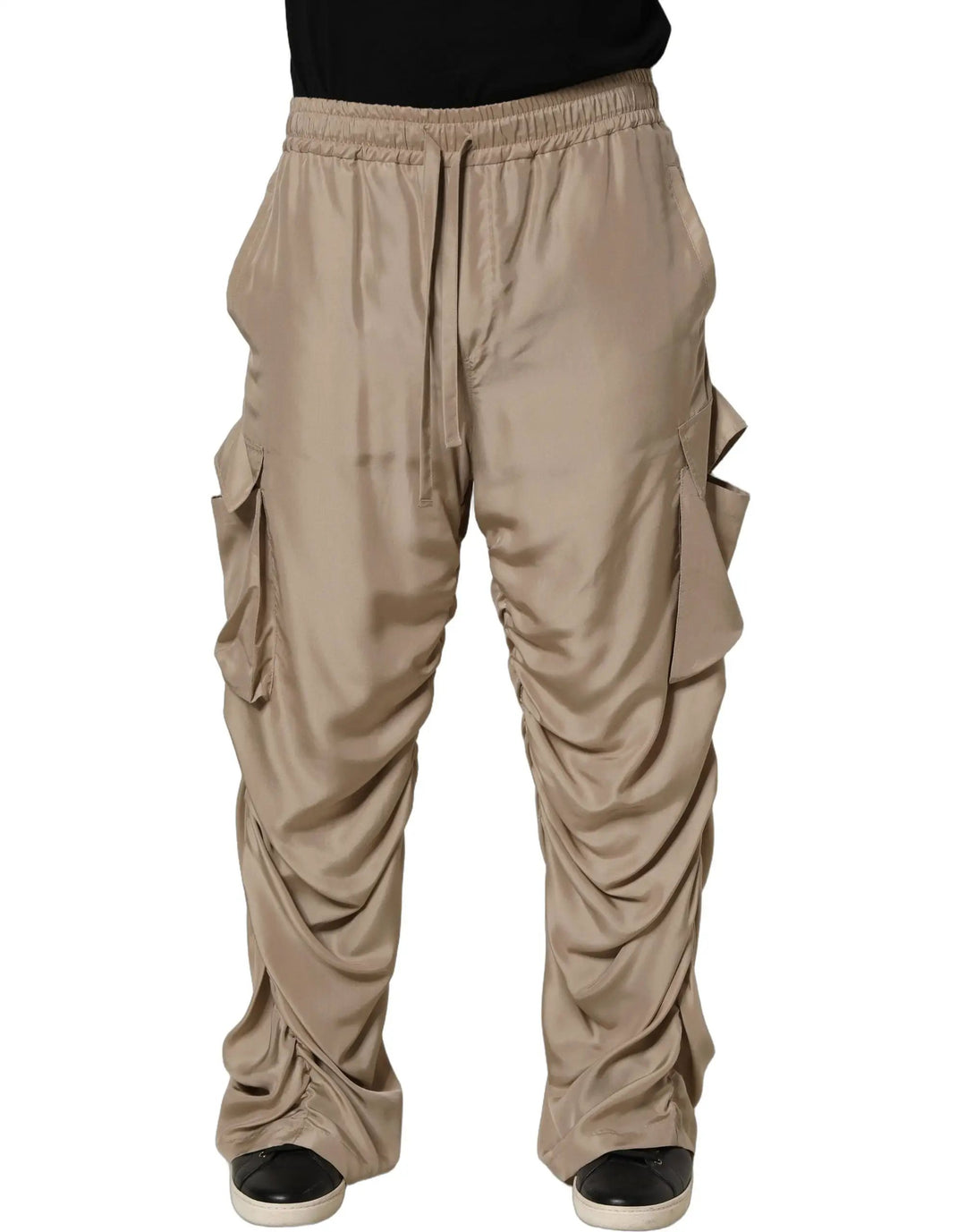 Dolce & Gabbana Sample Sale | Dolce & Gabbana Brown Ruched Cargo Parachute Men Jogger Pants - | Designer outlet