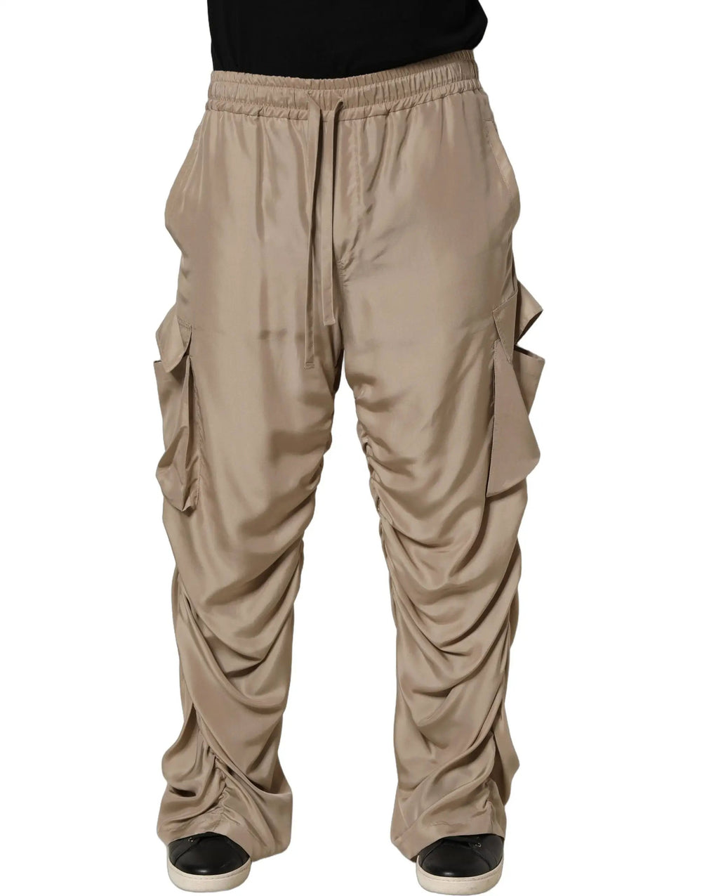 Dolce & Gabbana Sample Sale | Dolce & Gabbana Brown Ruched Cargo Parachute Men Jogger Pants - | Designer outlet