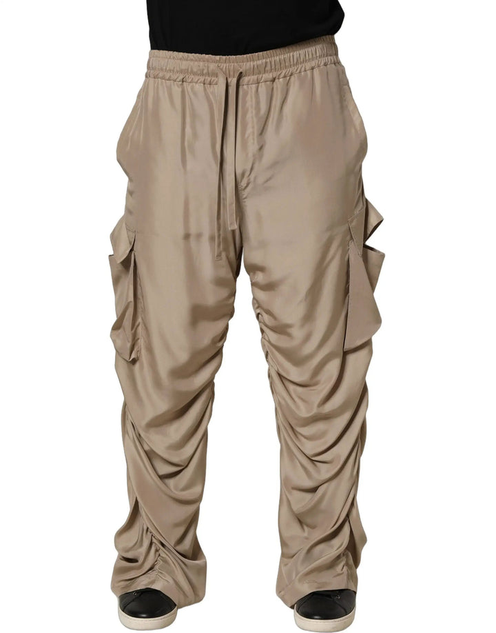 Dolce &amp; Gabbana Sample Sale | Dolce &amp; Gabbana Brown Ruched Cargo Parachute Men Jogger Pants - | Designer outlet