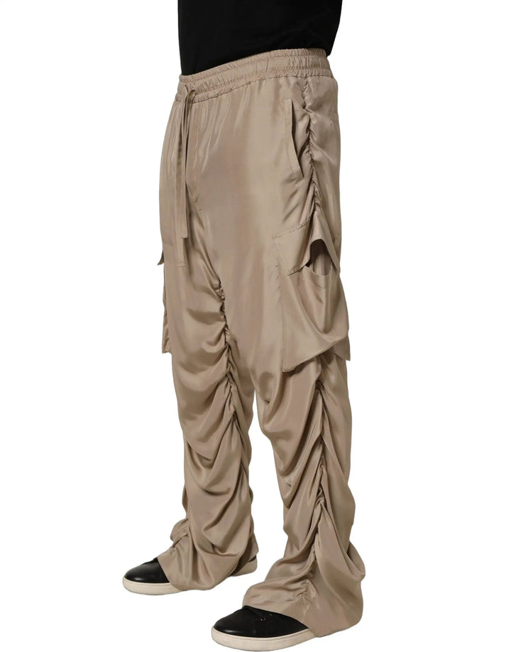 Dolce &amp; Gabbana Sample Sale | Dolce &amp; Gabbana Brown Ruched Cargo Parachute Men Jogger Pants - | Designer outlet