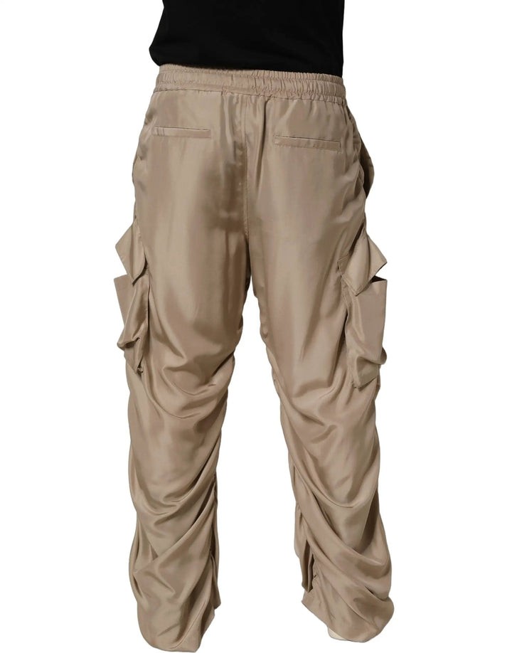 Dolce &amp; Gabbana Sample Sale | Dolce &amp; Gabbana Brown Ruched Cargo Parachute Men Jogger Pants - | Designer outlet