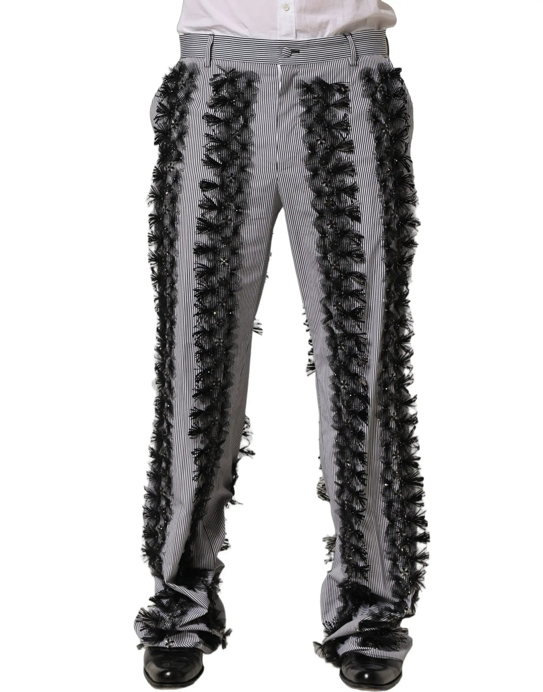 Dolce & Gabbana Sample Sale | Dolce & Gabbana BlackGray Pinstripe Embellished Trouser Pants - | Designer outlet
