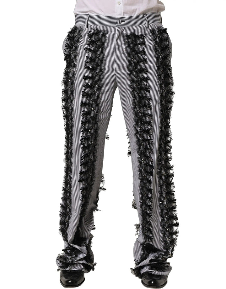 Dolce &amp; Gabbana Sample Sale | Dolce &amp; Gabbana BlackGray Pinstripe Embellished Trouser Pants - | Designer outlet