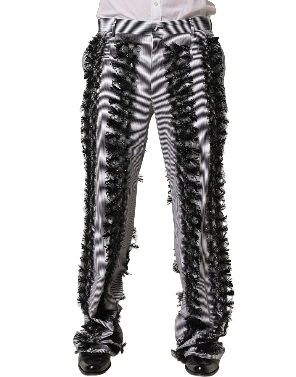 Dolce & Gabbana Sample Sale | Dolce & Gabbana BlackGray Pinstripe Embellished Trouser Pants - | Designer outlet
