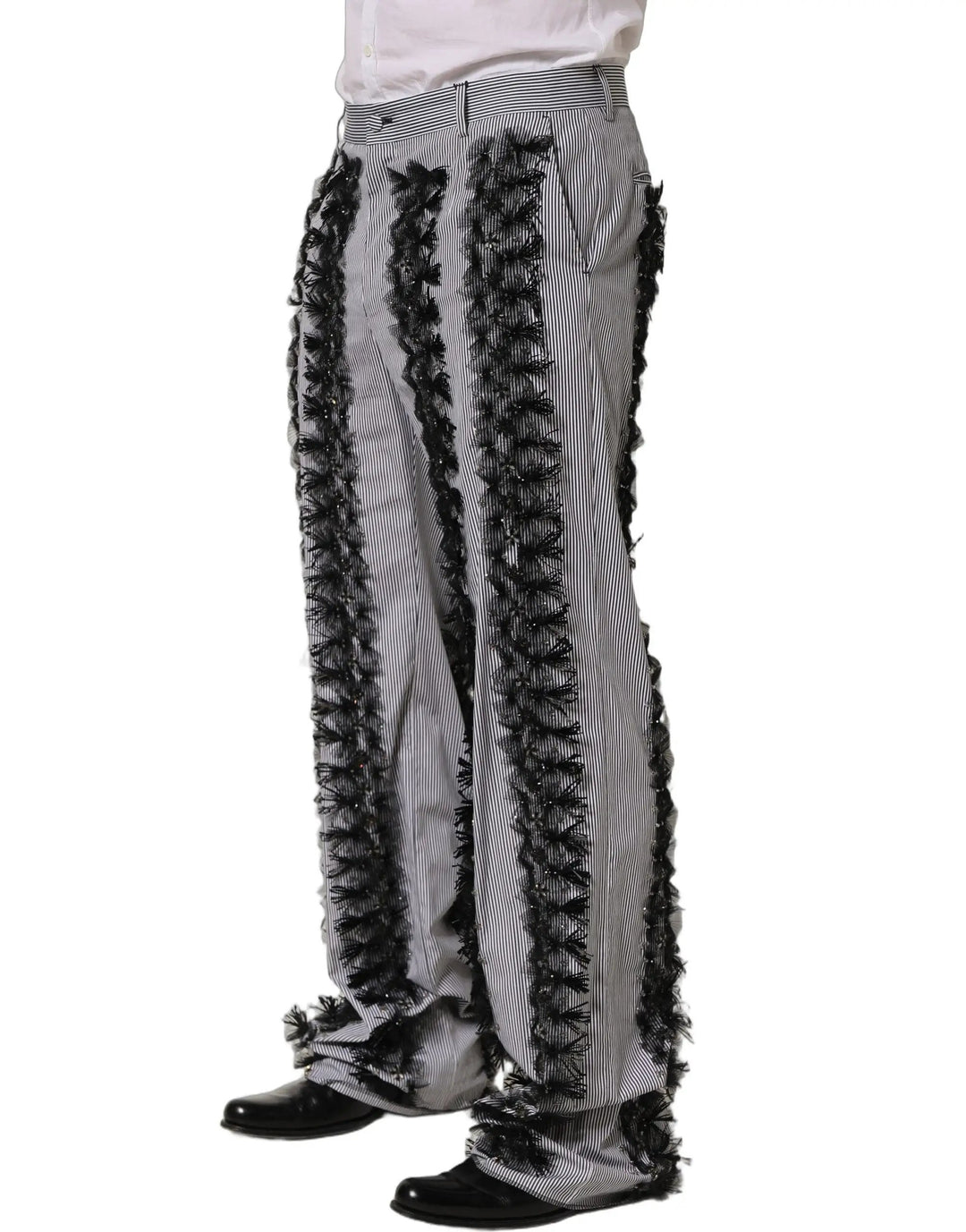 Dolce &amp; Gabbana Sample Sale | Dolce &amp; Gabbana BlackGray Pinstripe Embellished Trouser Pants - | Designer outlet