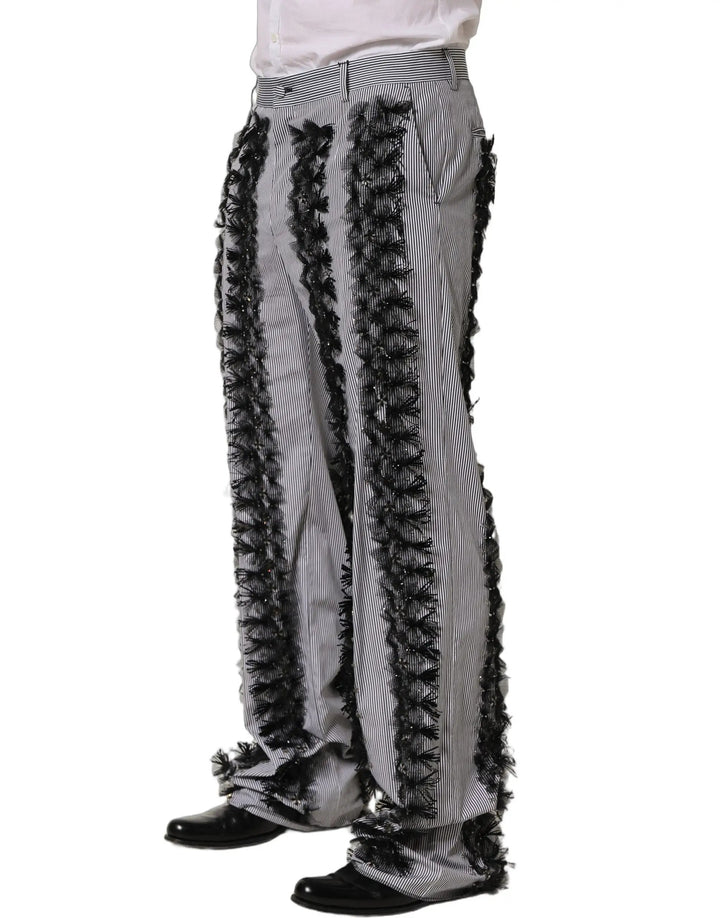 Dolce &amp; Gabbana Sample Sale | Dolce &amp; Gabbana BlackGray Pinstripe Embellished Trouser Pants - | Designer outlet