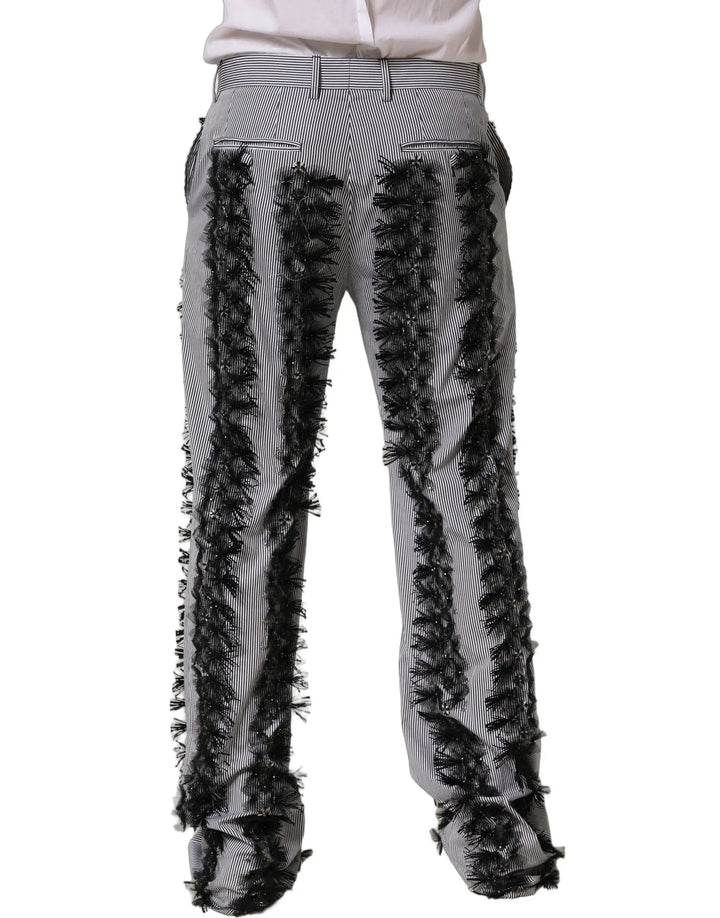 Dolce &amp; Gabbana Sample Sale | Dolce &amp; Gabbana BlackGray Pinstripe Embellished Trouser Pants - | Designer outlet