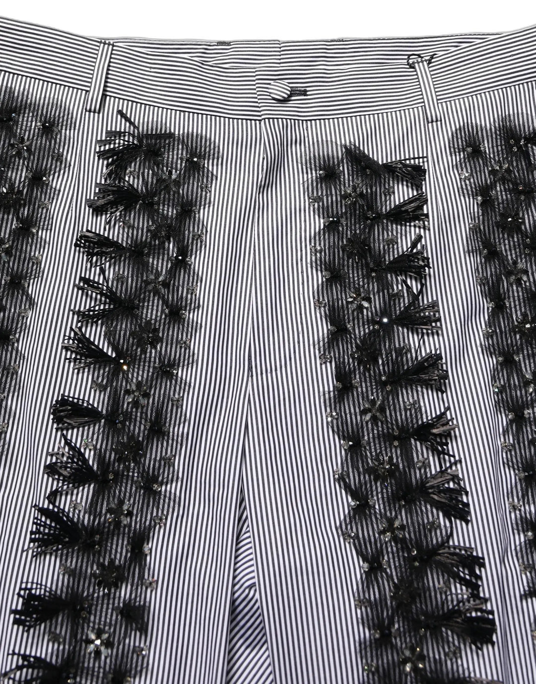 Dolce &amp; Gabbana Sample Sale | Dolce &amp; Gabbana BlackGray Pinstripe Embellished Trouser Pants - | Designer outlet
