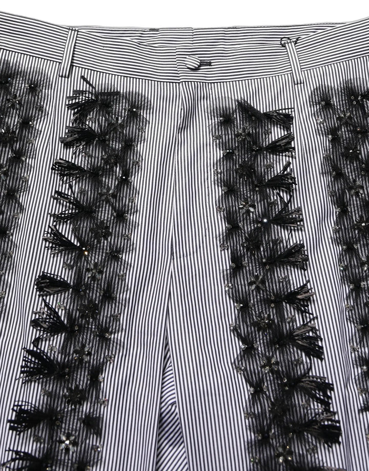 Dolce &amp; Gabbana Sample Sale | Dolce &amp; Gabbana BlackGray Pinstripe Embellished Trouser Pants - | Designer outlet