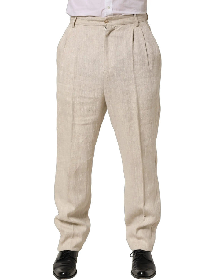 Dolce &amp; Gabbana Sample Sale | Dolce &amp; Gabbana Beige Linen Tapered Men Dress Trouser Pants - | Designer outlet