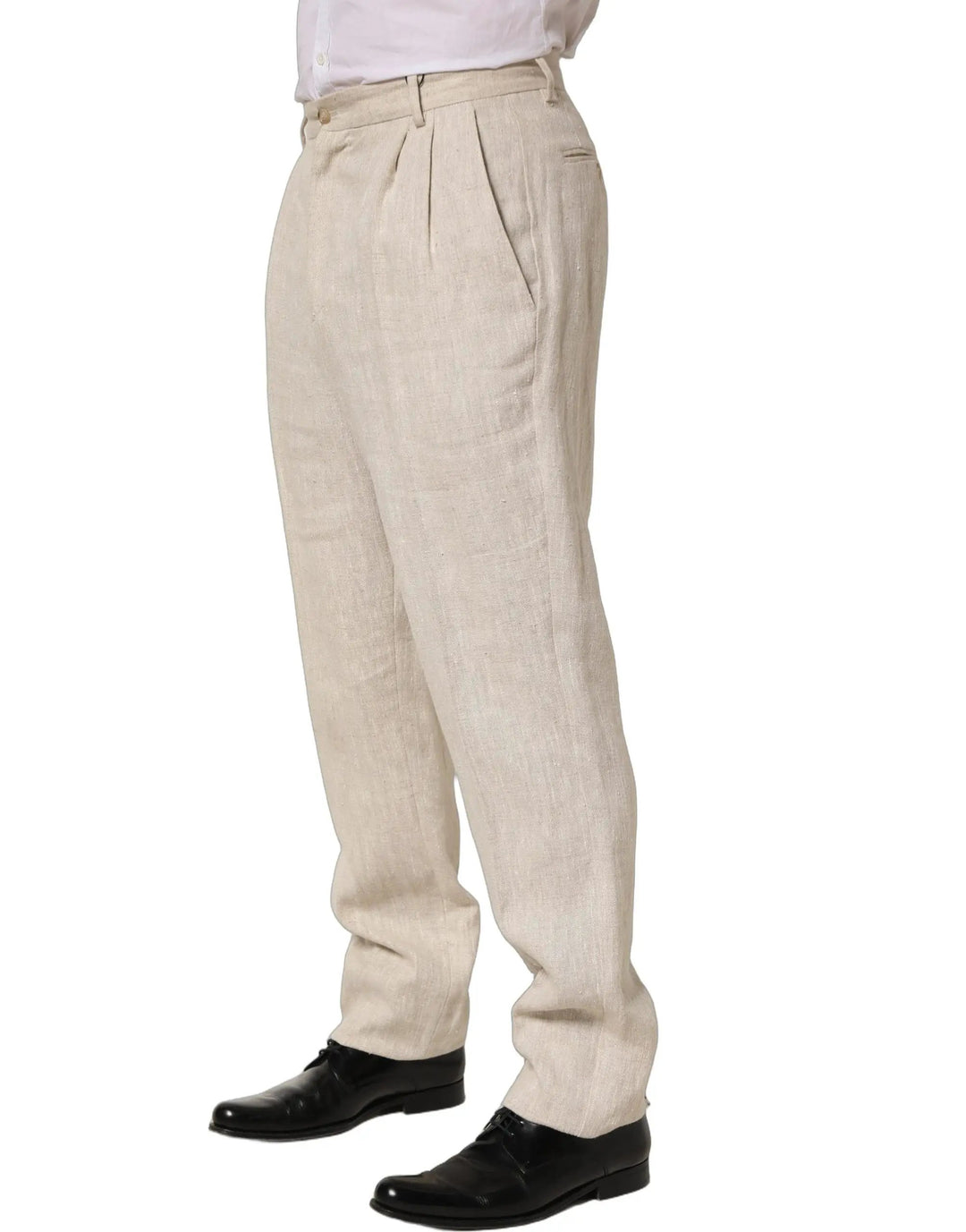 Dolce &amp; Gabbana Sample Sale | Dolce &amp; Gabbana Beige Linen Tapered Men Dress Trouser Pants - | Designer outlet
