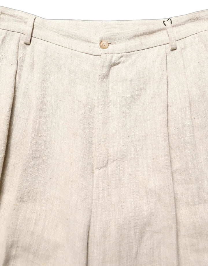 Dolce &amp; Gabbana Sample Sale | Dolce &amp; Gabbana Beige Linen Tapered Men Dress Trouser Pants - | Designer outlet