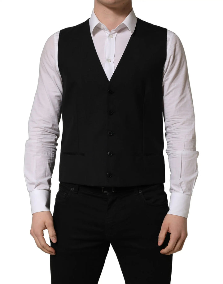 Dolce &amp; Gabbana Sample Sale | Dolce &amp; Gabbana Black Wool Single Breasted Waistcoat Vest - | Designer outlet