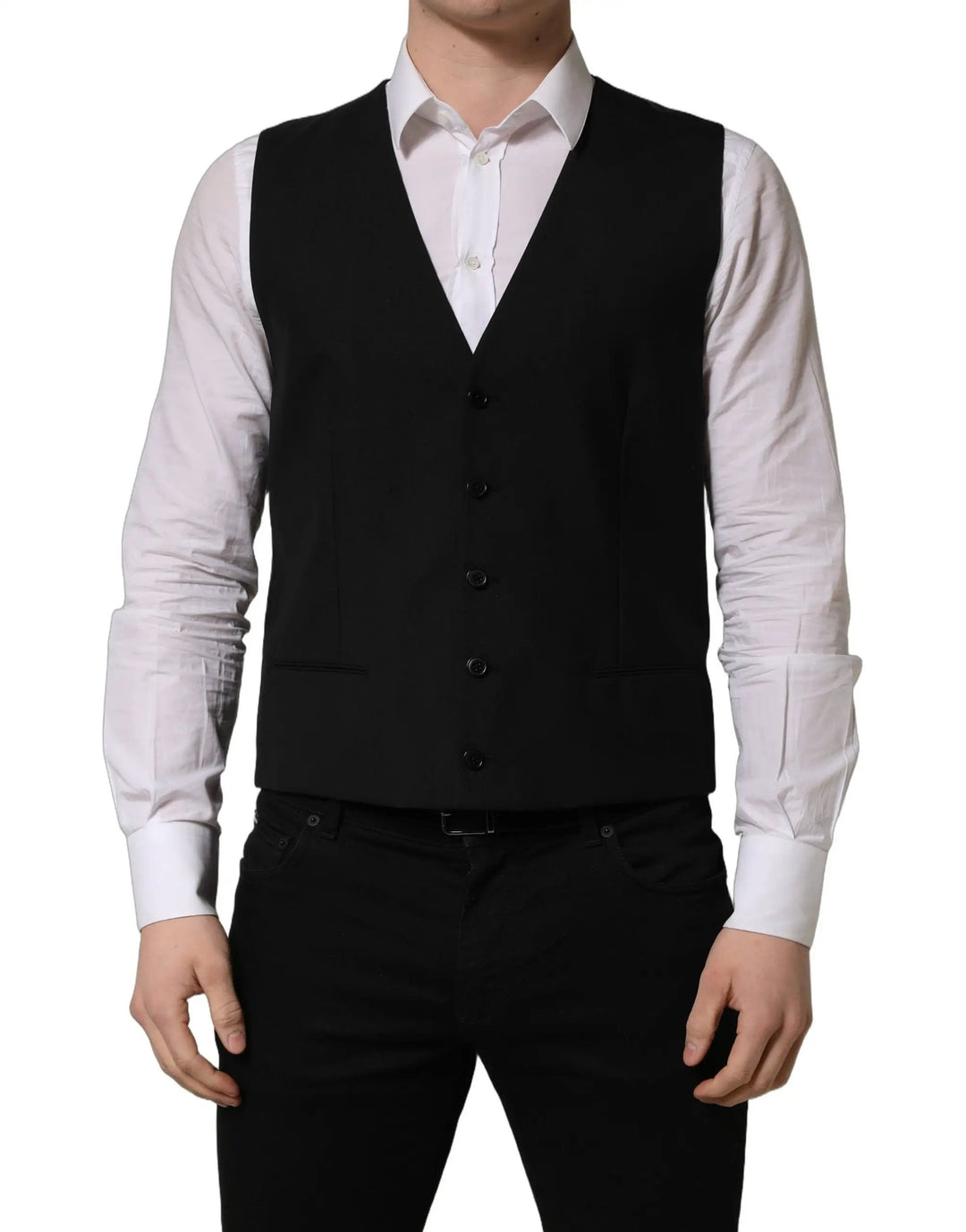 Dolce &amp; Gabbana Sample Sale | Dolce &amp; Gabbana Black Wool Single Breasted Waistcoat Vest - | Designer outlet