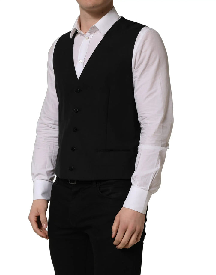 Dolce &amp; Gabbana Sample Sale | Dolce &amp; Gabbana Black Wool Single Breasted Waistcoat Vest - | Designer outlet