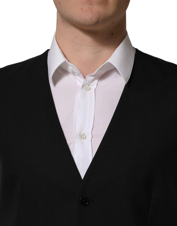 Dolce &amp; Gabbana Sample Sale | Dolce &amp; Gabbana Black Wool Single Breasted Waistcoat Vest - | Designer outlet
