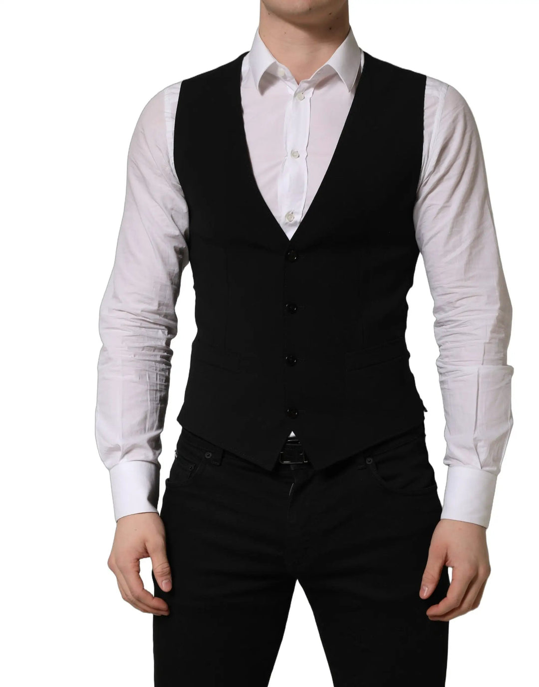 Dolce &amp; Gabbana Sample Sale | Dolce &amp; Gabbana Black Wool Single Breasted Waistcoat Vest - | Designer outlet