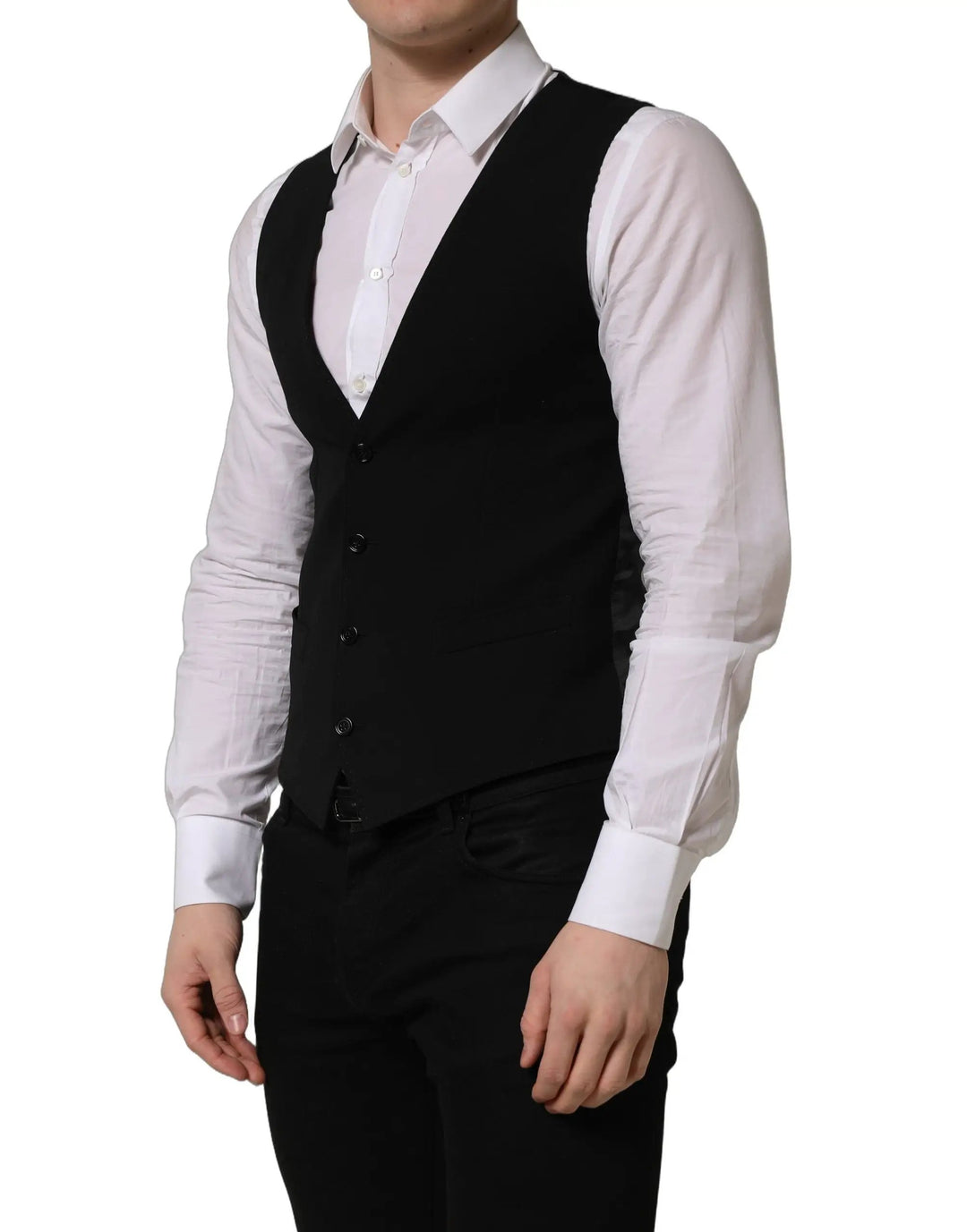 Dolce &amp; Gabbana Sample Sale | Dolce &amp; Gabbana Black Wool Single Breasted Waistcoat Vest - | Designer outlet
