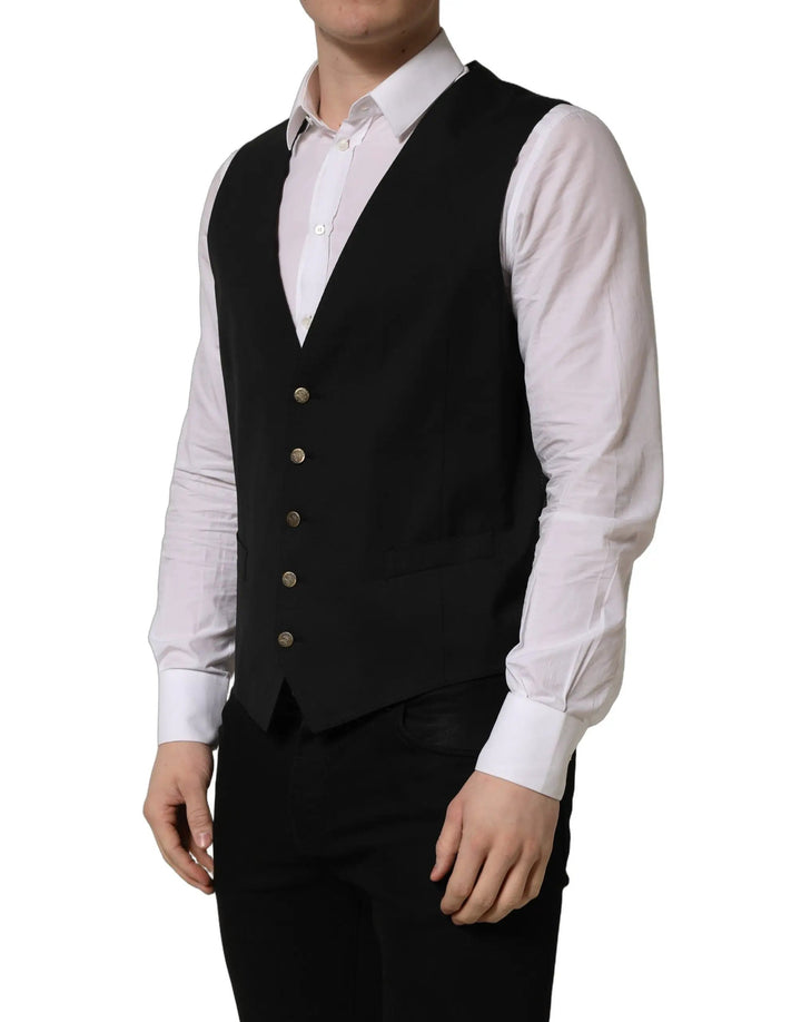 Dolce &amp; Gabbana Sample Sale | Dolce &amp; Gabbana Black Single Breasted Men Waistcoat Vest - | Designer outlet