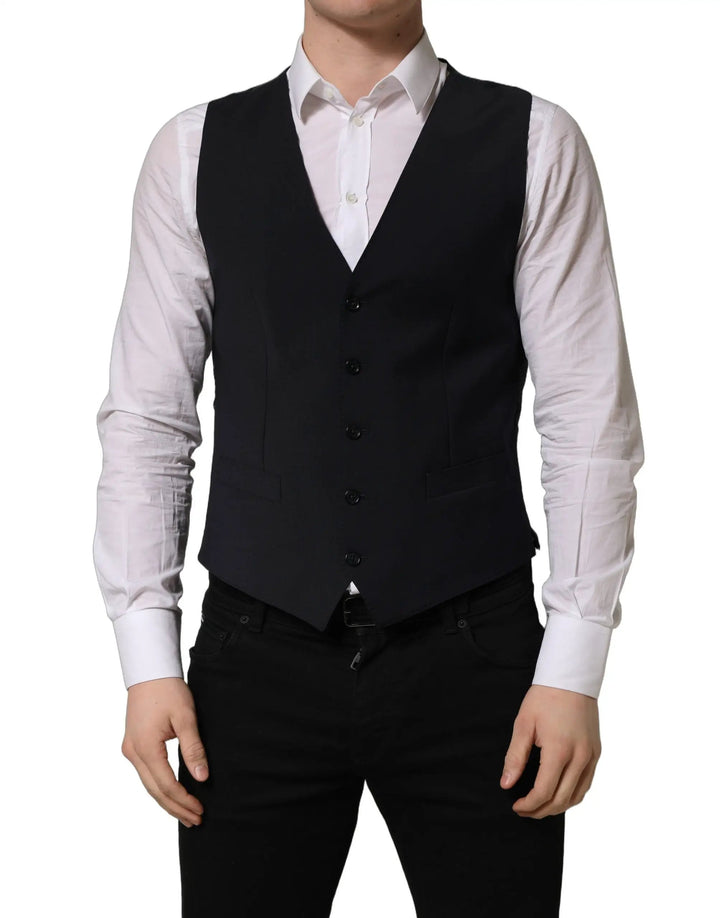 Dolce &amp; Gabbana Sample Sale | Dolce &amp; Gabbana Black Wool Single Breasted Waistcoat Vest - | Designer outlet