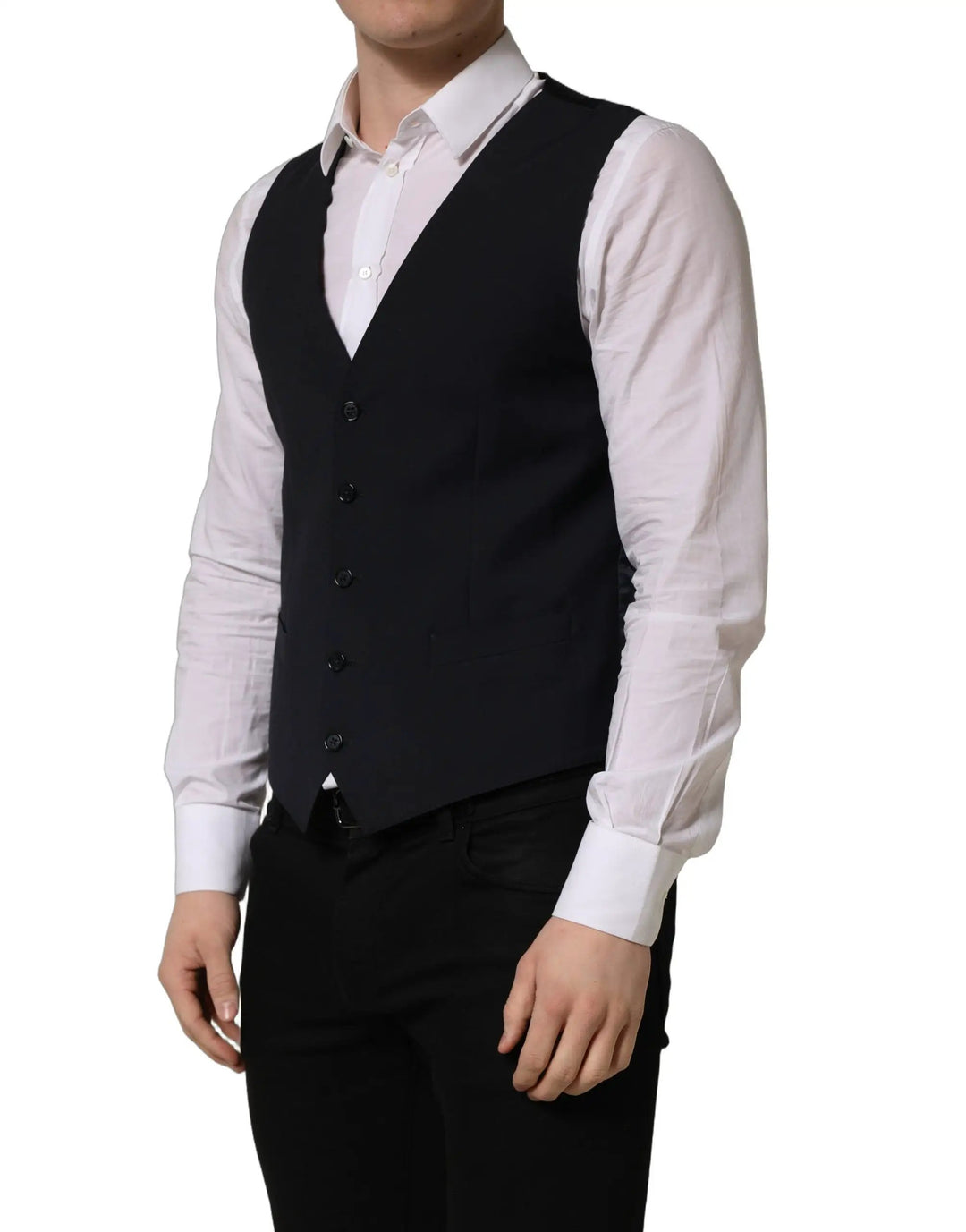 Dolce &amp; Gabbana Sample Sale | Dolce &amp; Gabbana Black Wool Single Breasted Waistcoat Vest - | Designer outlet