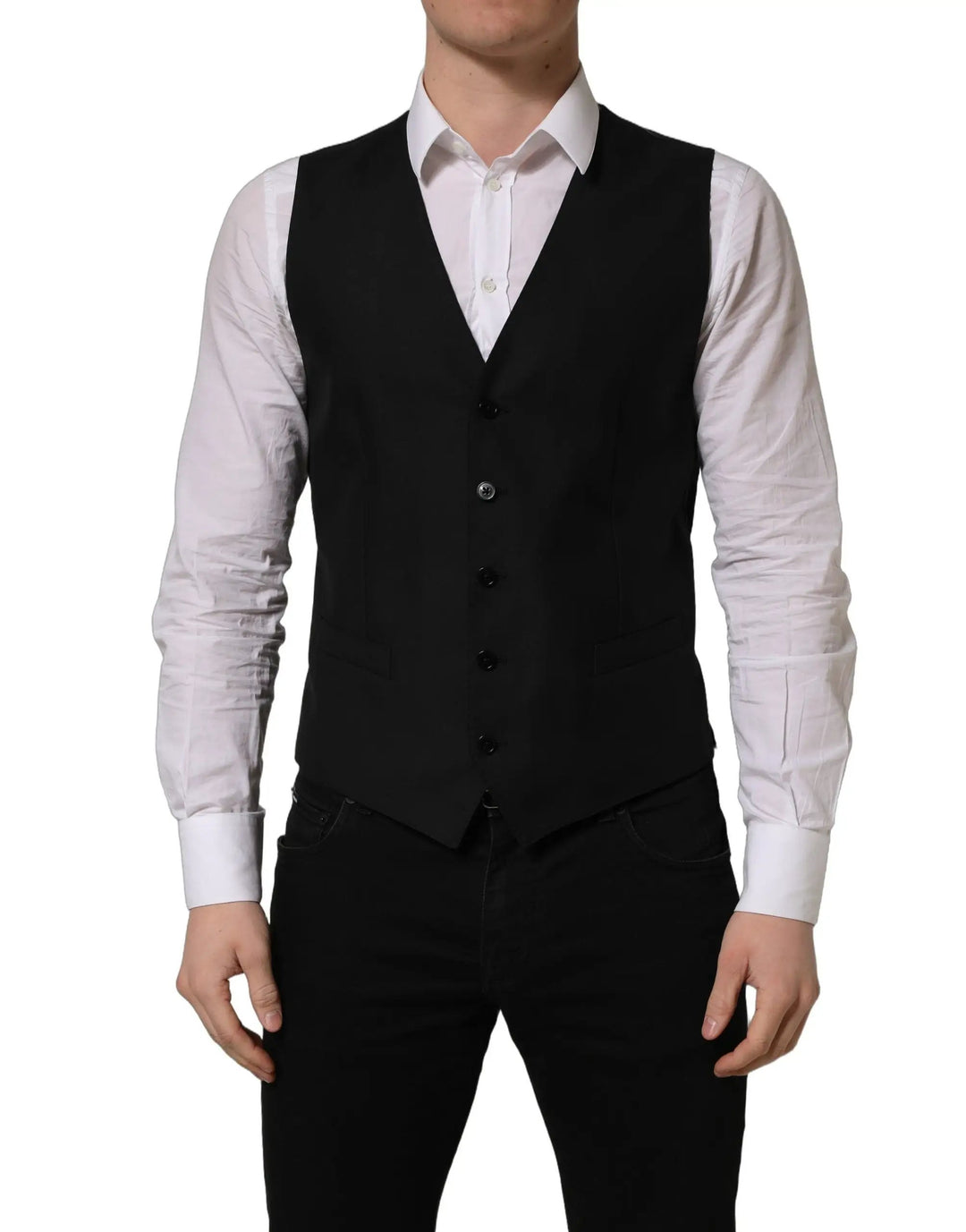 Dolce & Gabbana Sample Sale | Dolce & Gabbana Black Wool Single Breasted Waistcoat Vest - | Designer outlet