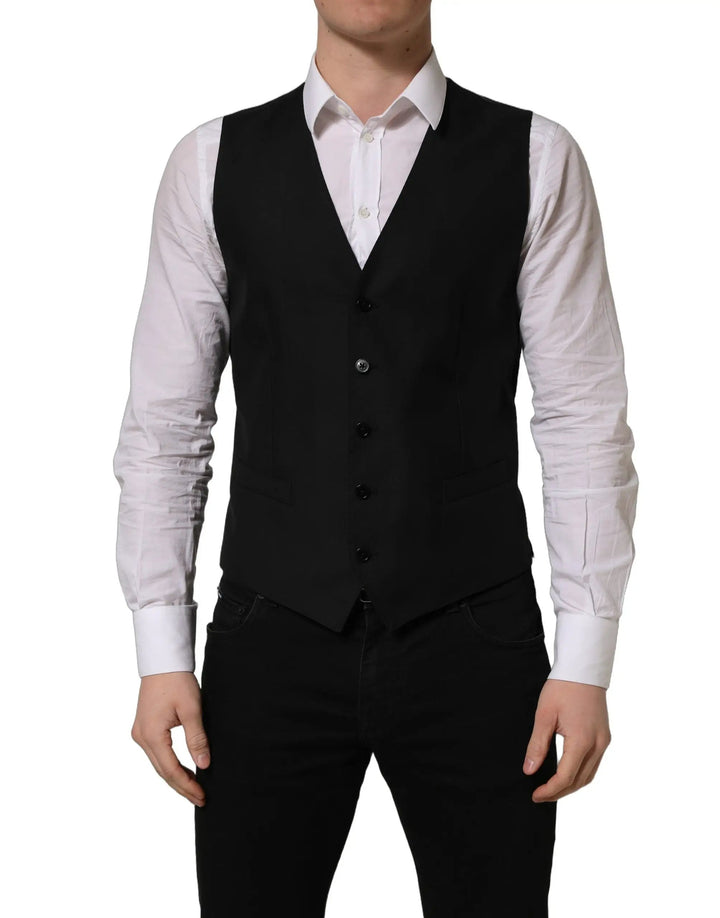 Dolce &amp; Gabbana Sample Sale | Dolce &amp; Gabbana Black Wool Single Breasted Waistcoat Vest - | Designer outlet